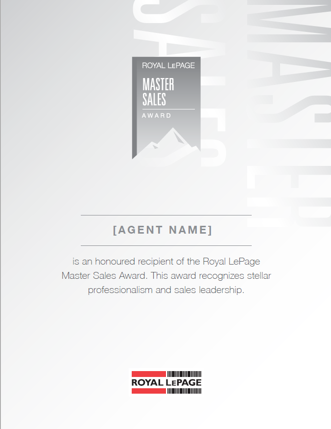 UPDATED CERTIFICATE - MASTER SALES AWARD