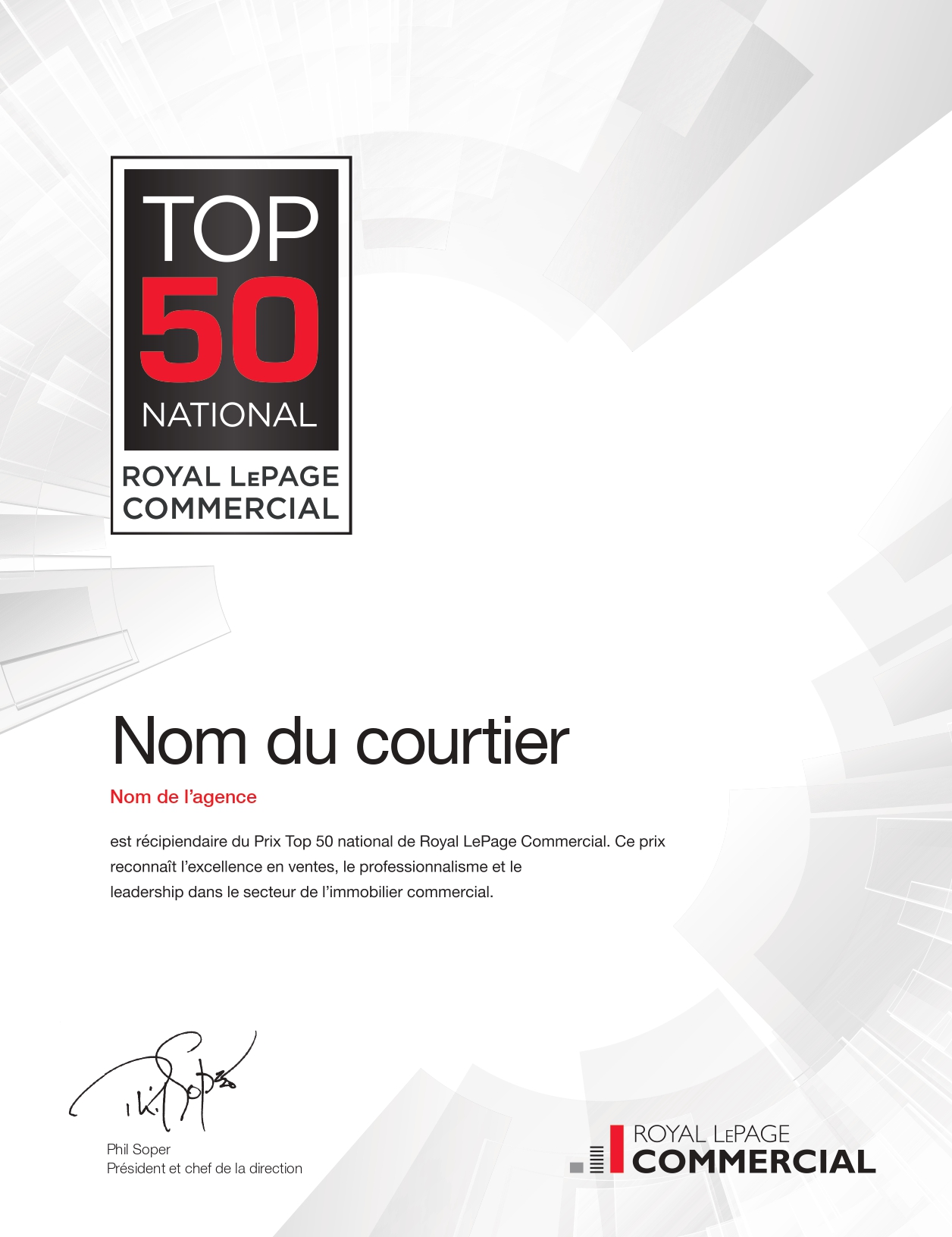 Mise  jour Top 50 National de Royal LePage Commercial